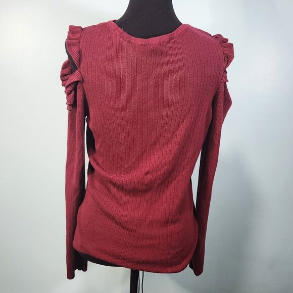 White House Black Market Long Sleeve Burgundy Blouse Shoulder Cut-Outs
Lot I - Picture 2 of 8
